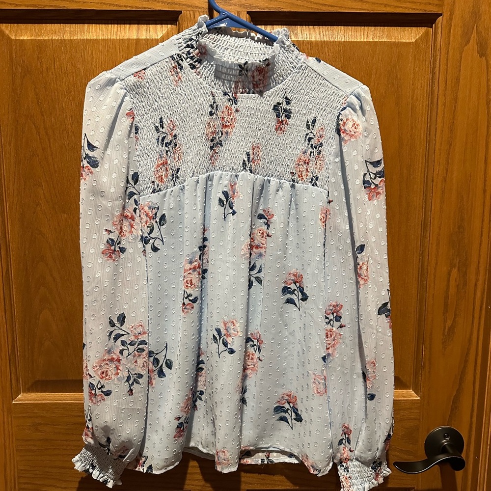 Madison d’ Amelie Floral Smocked Women's Top - Blue and Pink
